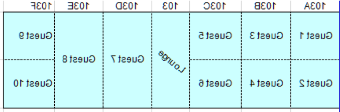 a graphic showing suite example 3 with two singles and four rooms with two beds in each